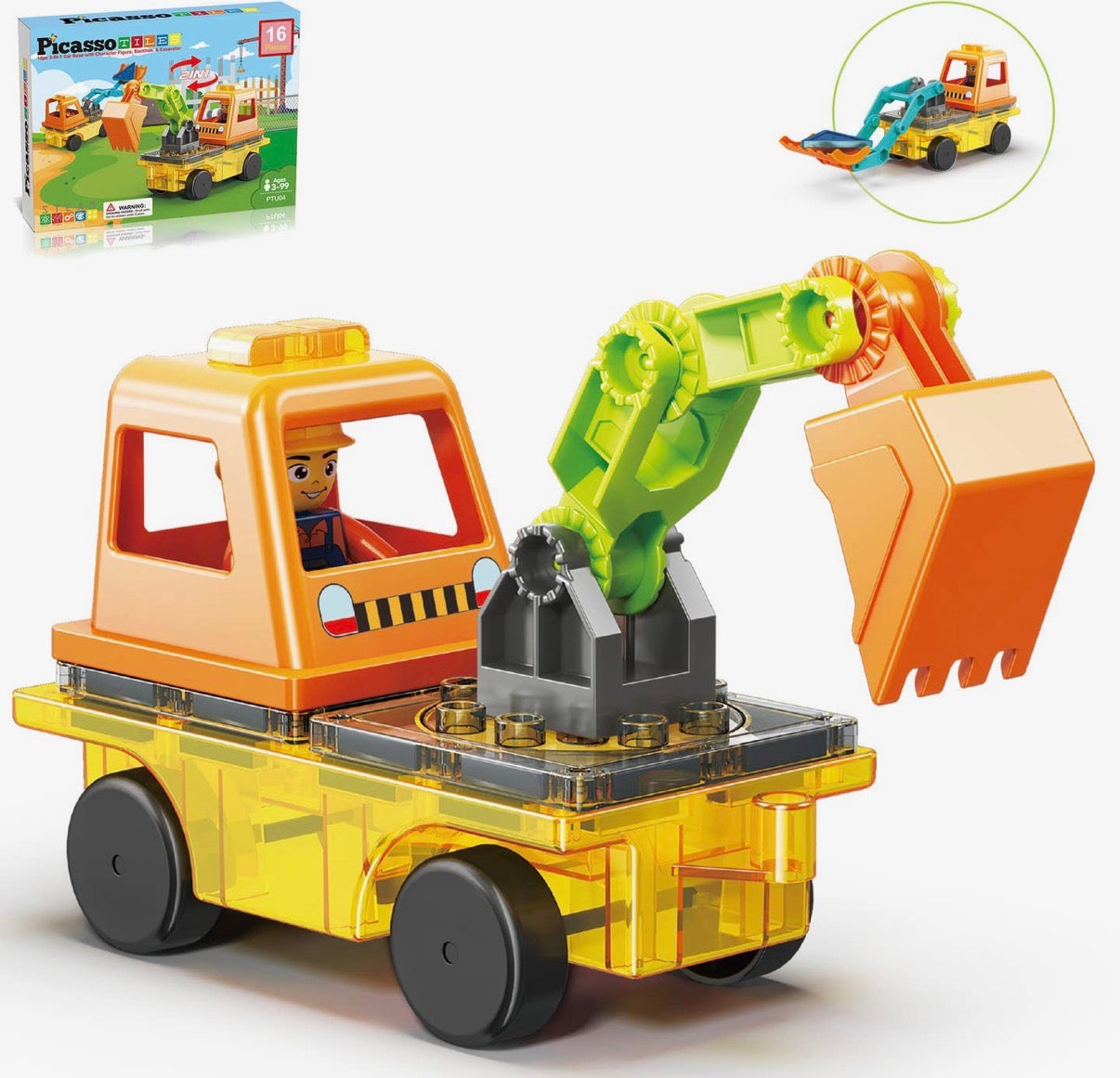 PicassoTiles 16pc Construction Magnetic Tile Building Set