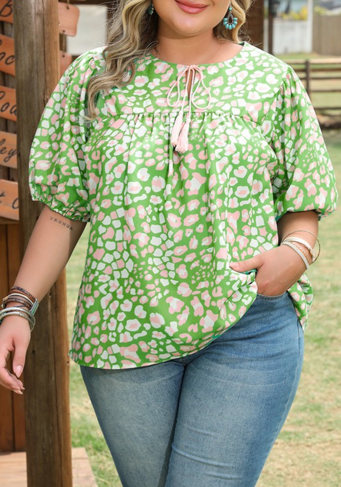 Pink & Green Leopard Top
