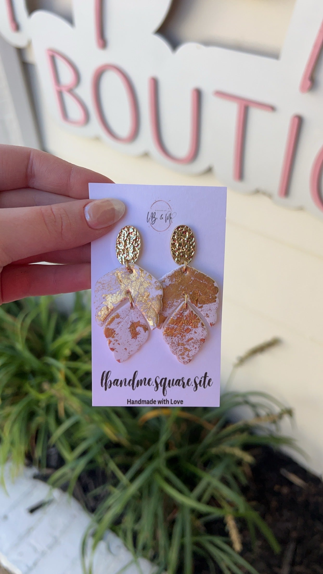 Gold and White Petal Earrings