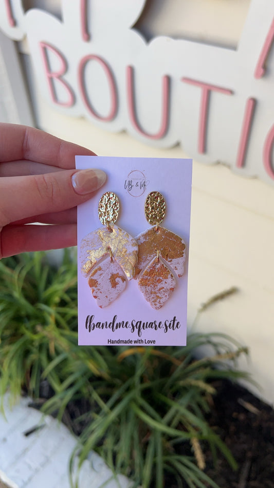 Gold and White Petal Earrings