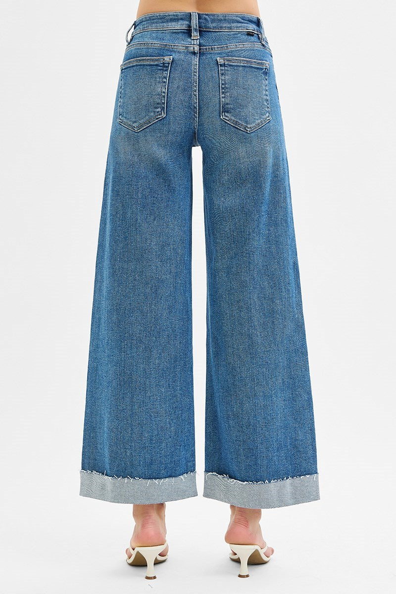 Low Rise Ankle Wide Cuffed Jeans