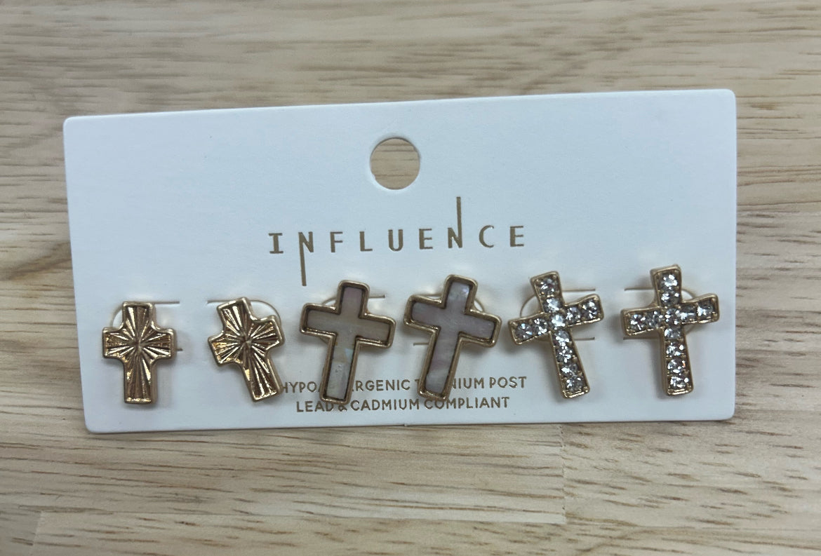 Gold Cross Studs