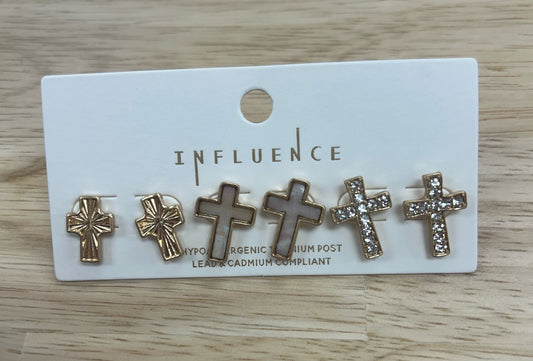 Gold Cross Studs