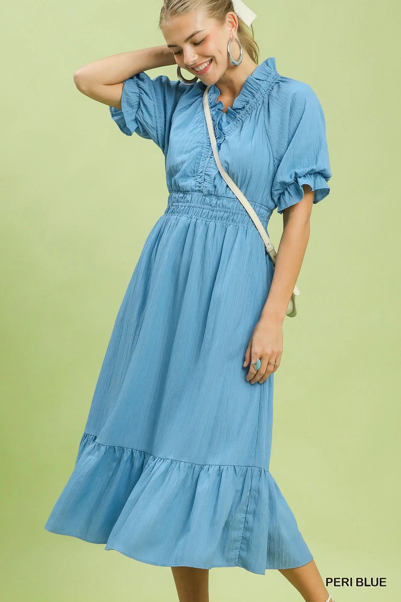 Ruffle V-Neck Midi Dress