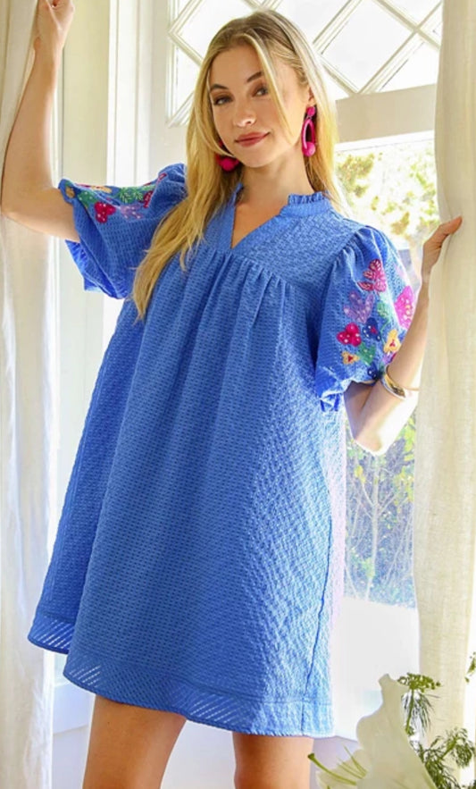 Blue Puff Sleeve Dress