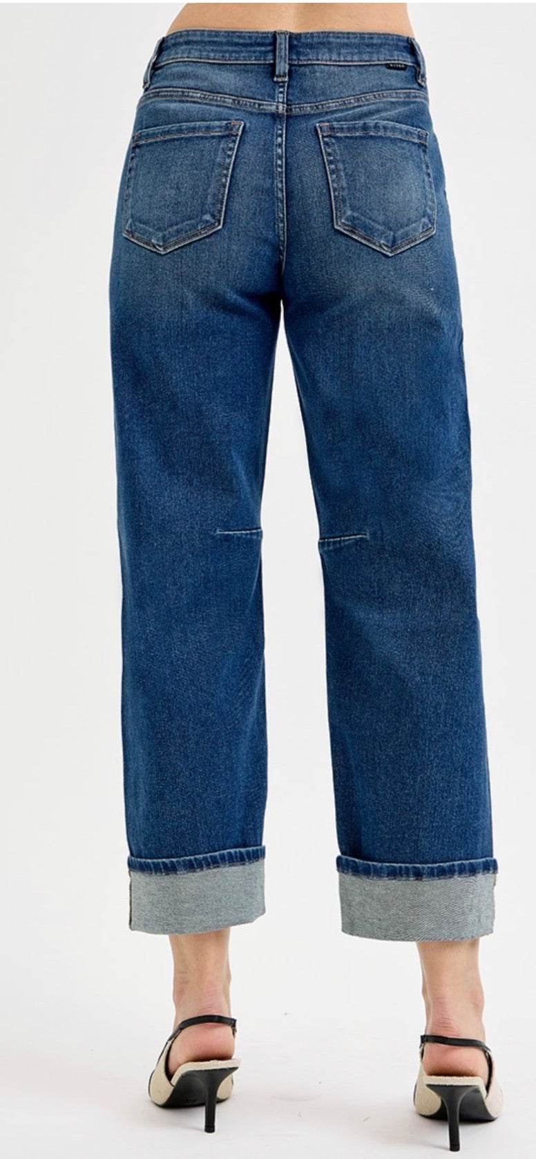 Dark Wash Cuff Barrel Jeans