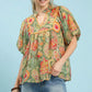 Sage Green Pattern Puff Sleeve Top