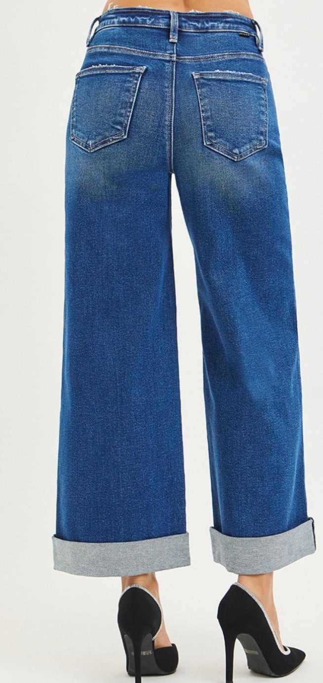 High Rise Distressed Cuff Jeans