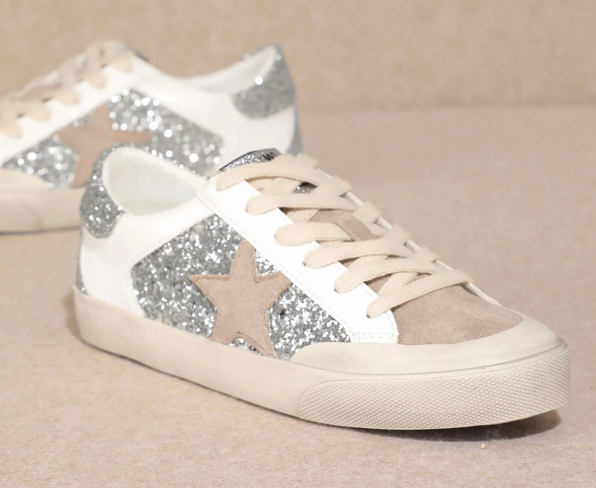 Silver & White Star Sneakers