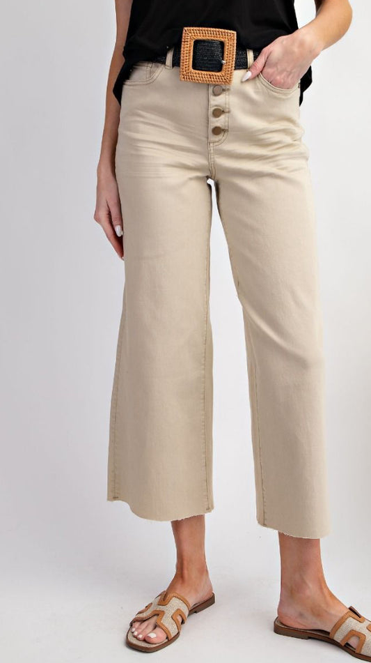 Button Front Straight Leg Pants