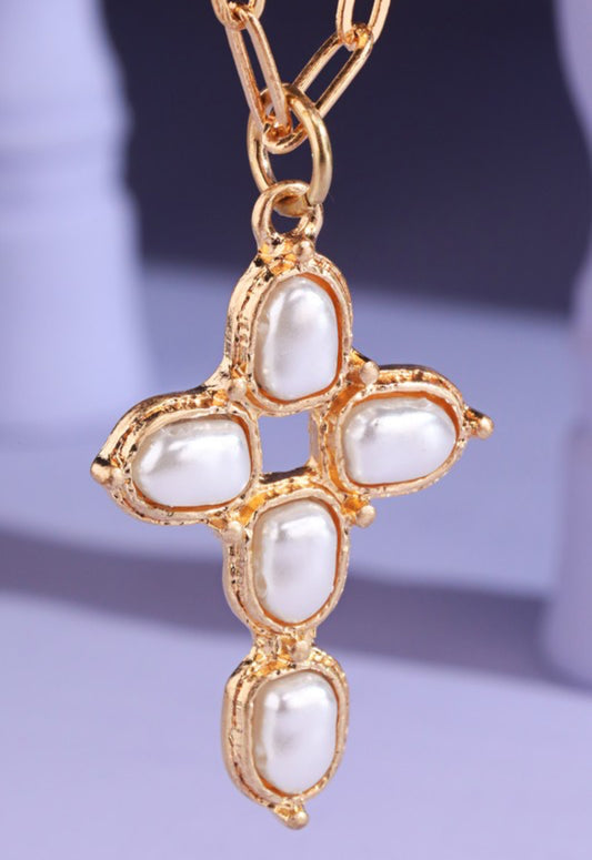 White Cross Chain Length Necklace