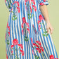 Mixed Stripe Floral Midi Dress