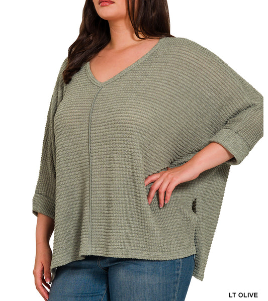 Waffle Knit 3/4 Sleeve Top