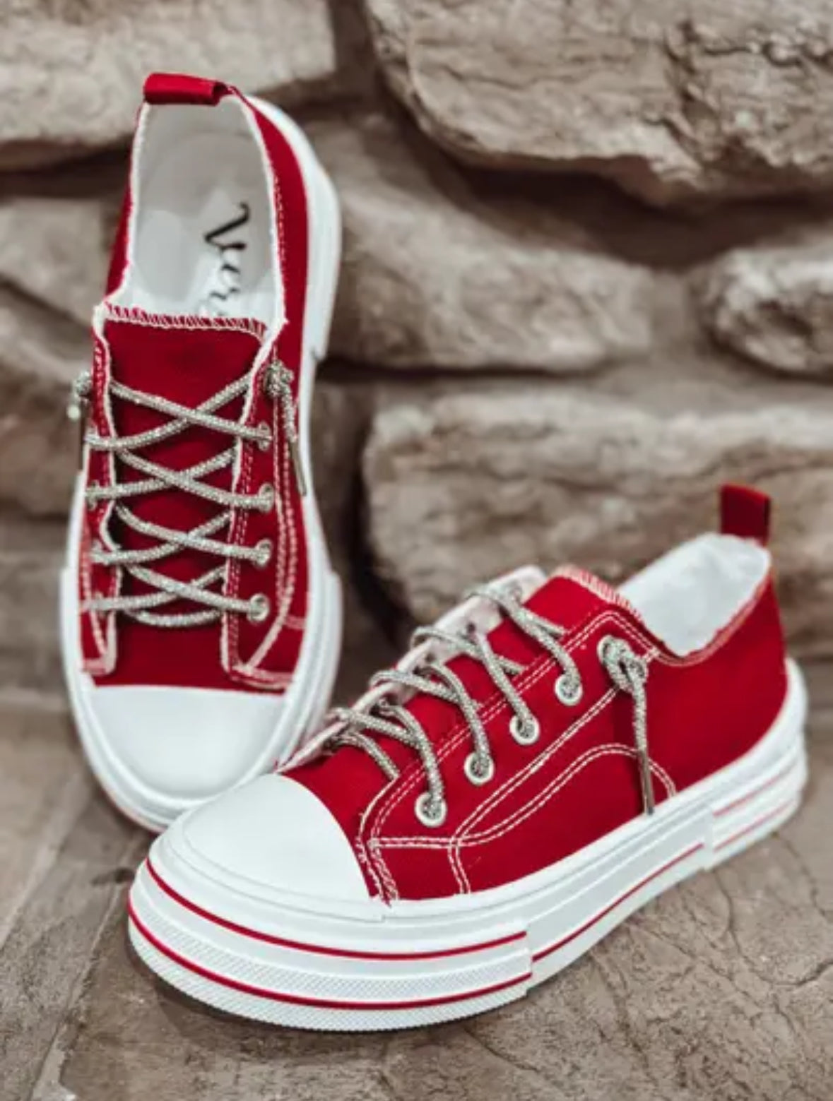 Red Bling Lace Up Sneakers