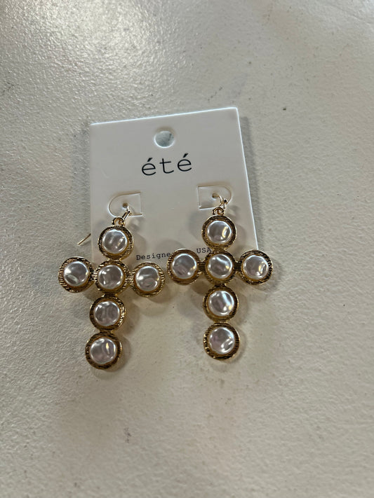 Cross Pearl Earrings