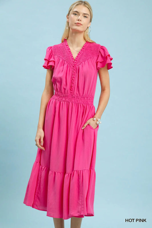 Smocked Ruffle Sleeve Dress