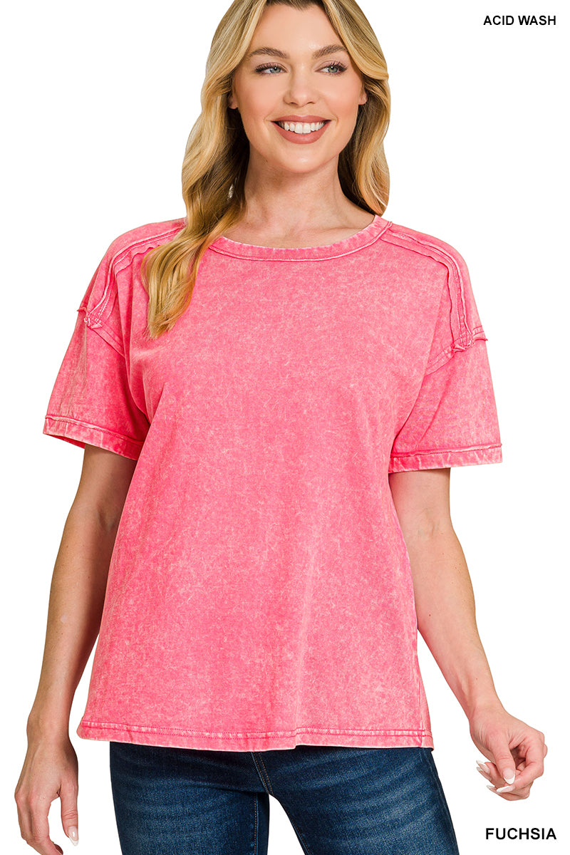 Acid Wash Round Neck Top