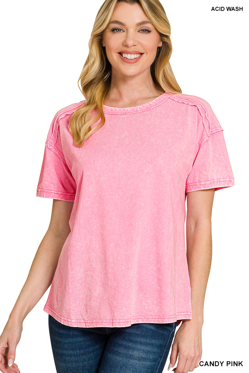 Acid Wash Round Neck Tee