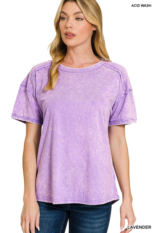 Acid Wash Round Neck Tee