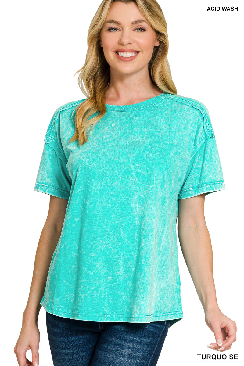 Acid Wash Round Neck Tee