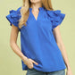 Blue Ruffle Puff Sleeve Top