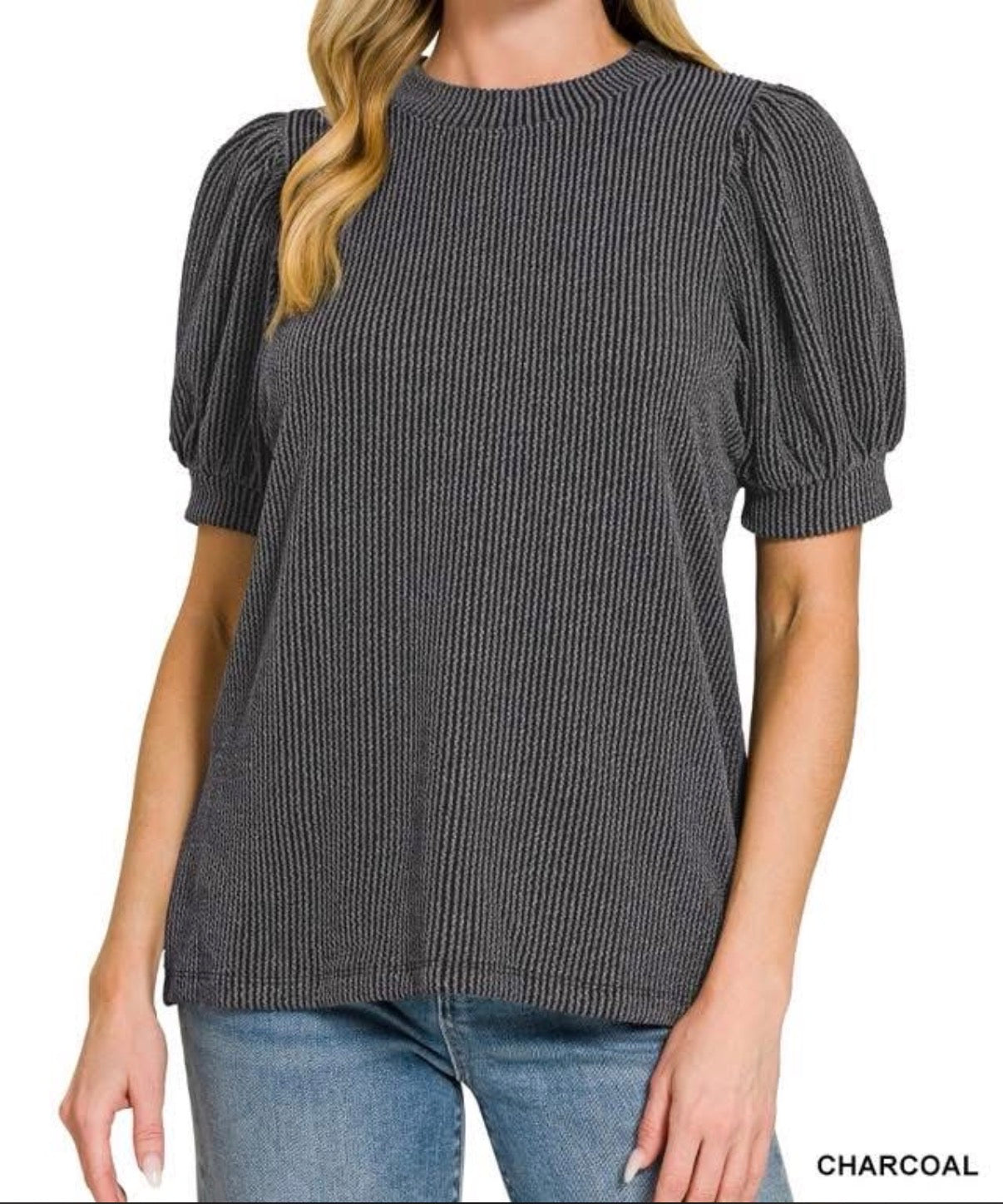 Ribbed Puff Sleeve Top