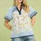 Two Toned Blue Floral Top