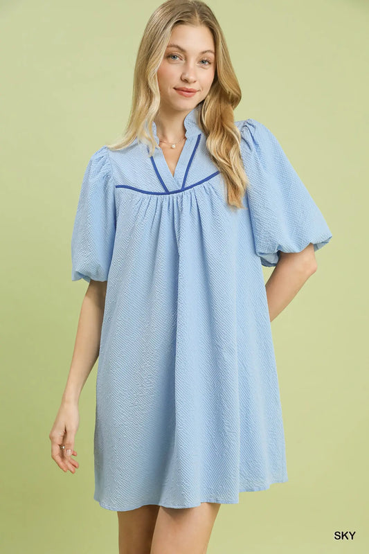 Sky Blue Puff Sleeve Dress