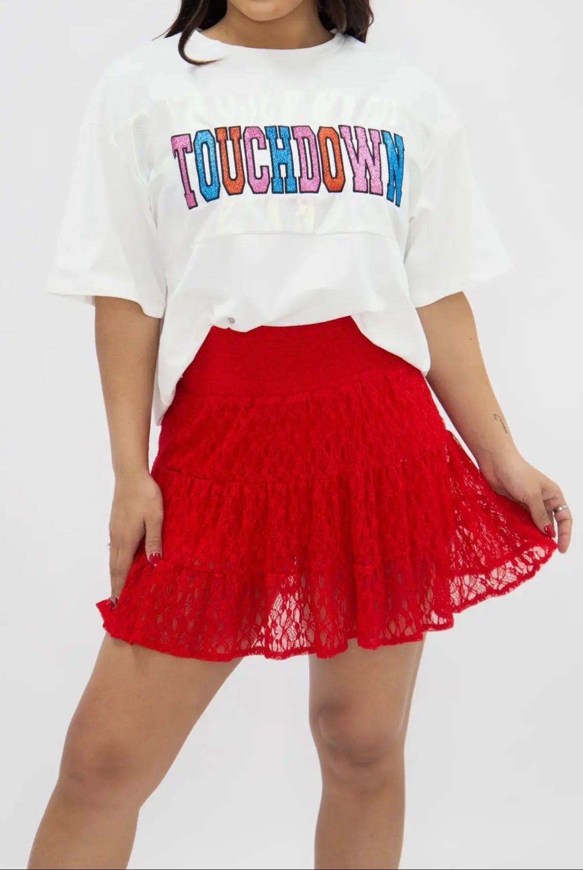 Red Lace Skirt with Shorts
