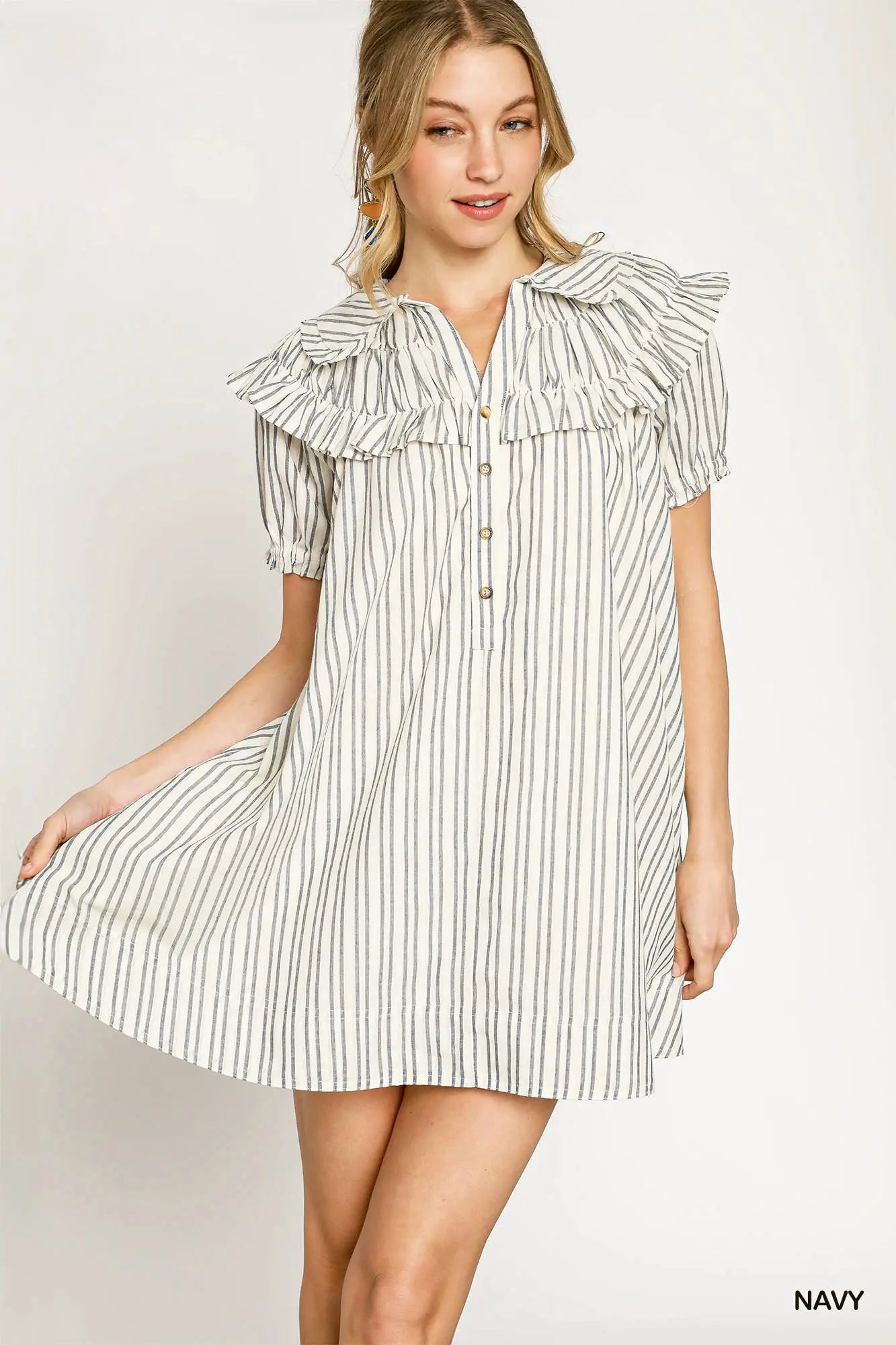 Navy Striped Babydoll Dress