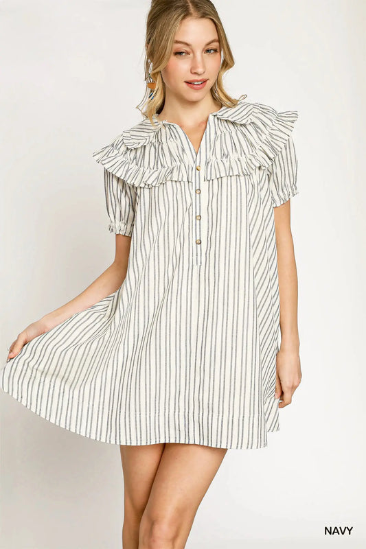 Navy Striped Babydoll Dress