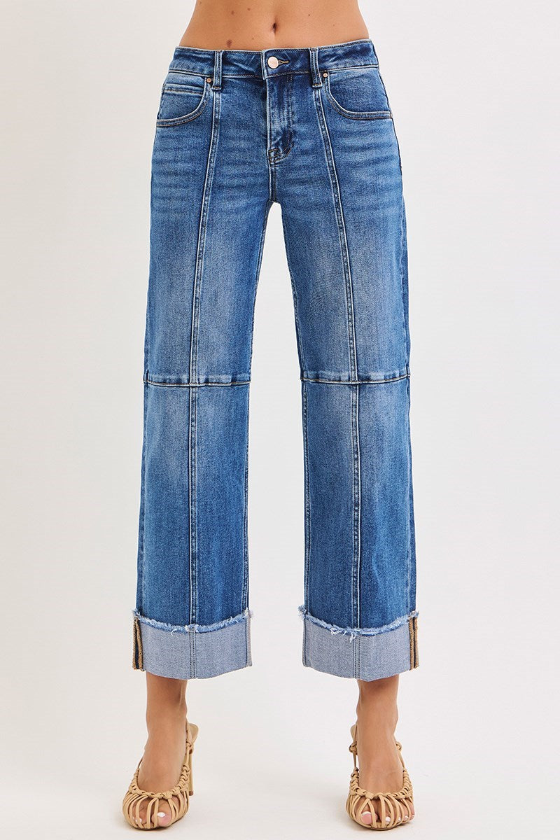 Cropped Wide Seam Detailed Jeans