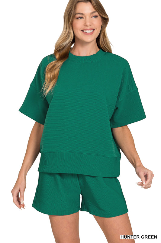 Ribbed Round Neck Shorts Set
