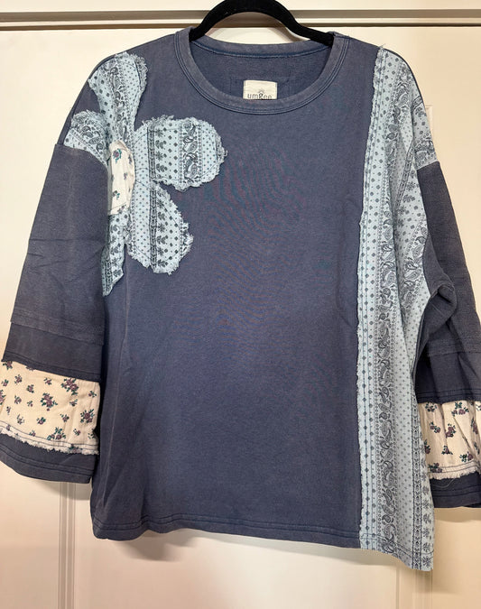Blue Patchwork Blouse