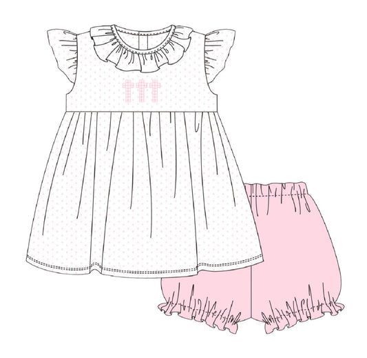 Pink Gingham Cross Trio Bubble Short Set