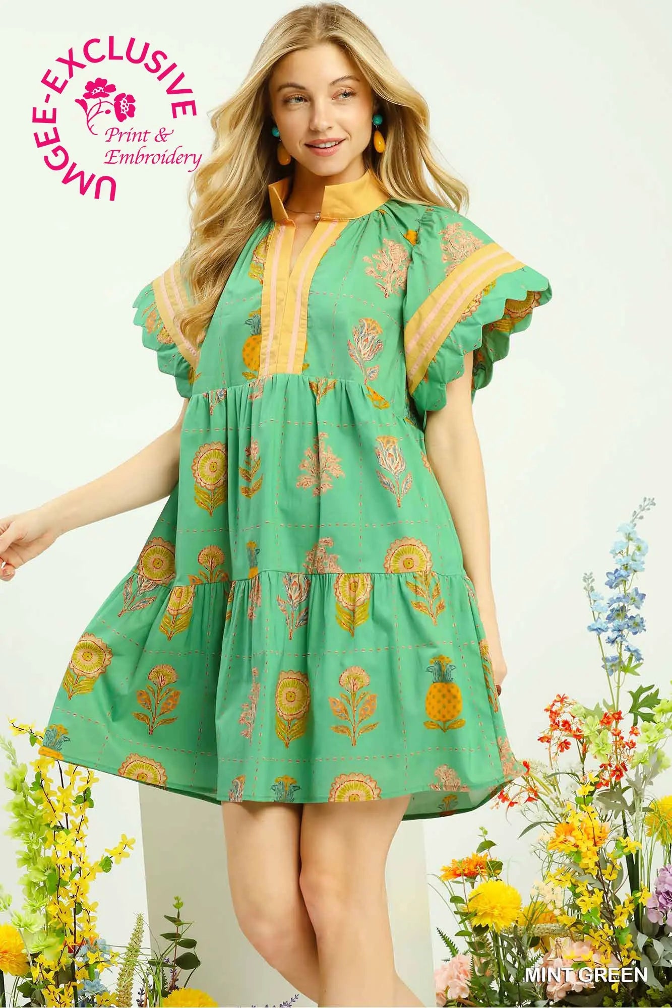 Green Scalloped Mini Dress