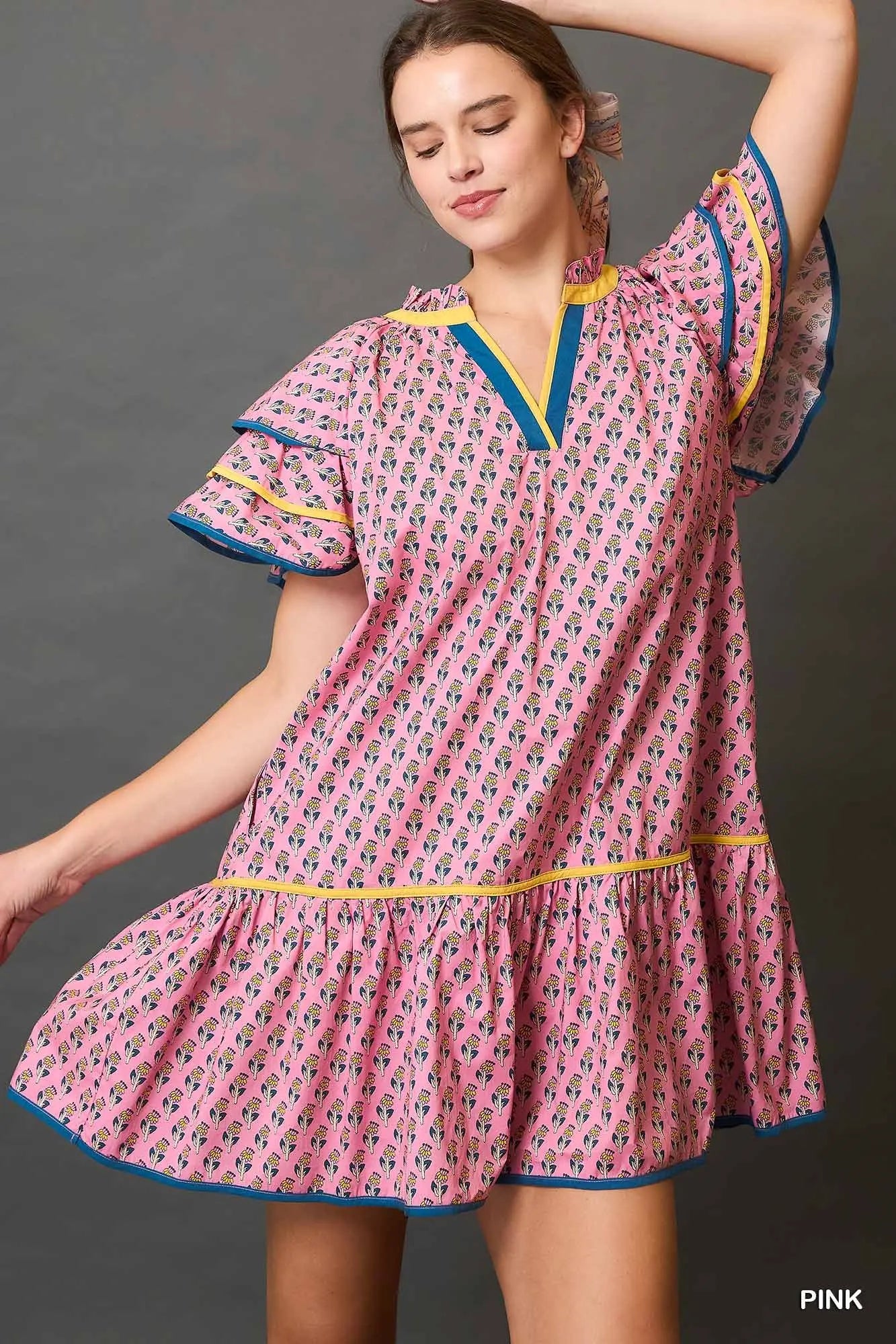 Boho Ruffle Sleeve Mini Dress