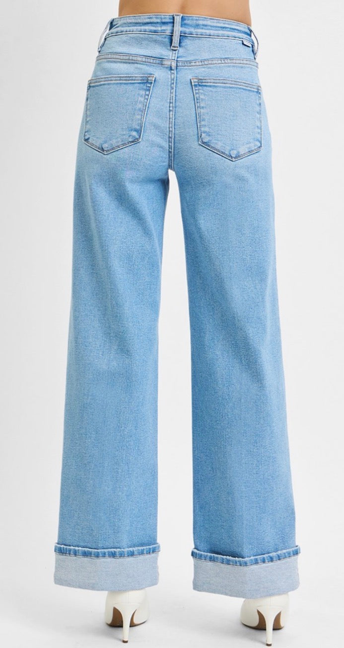 High Rise Long Wide Cuff Jeans