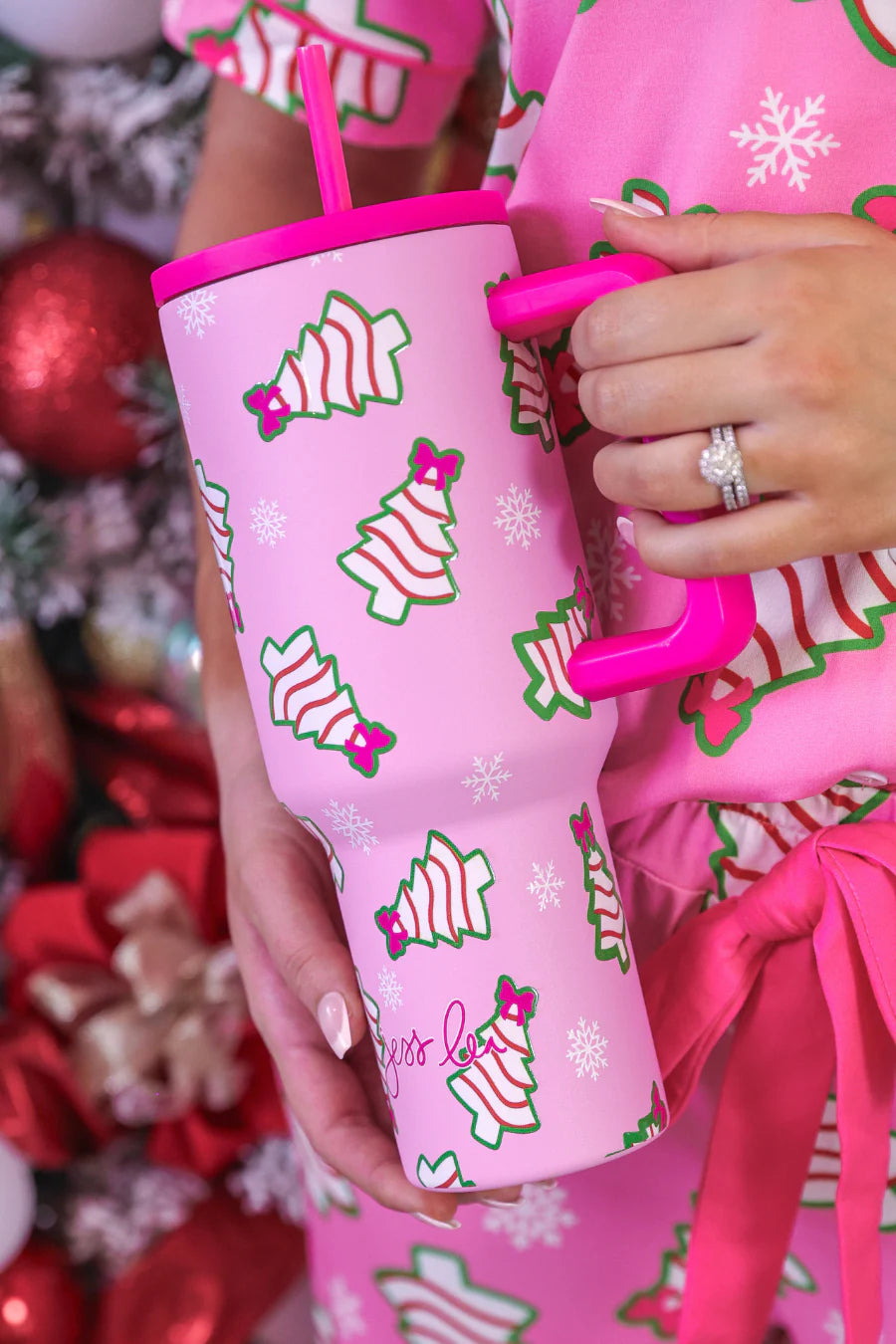 Pink 2pc Christmas Tree Cake Pajamas