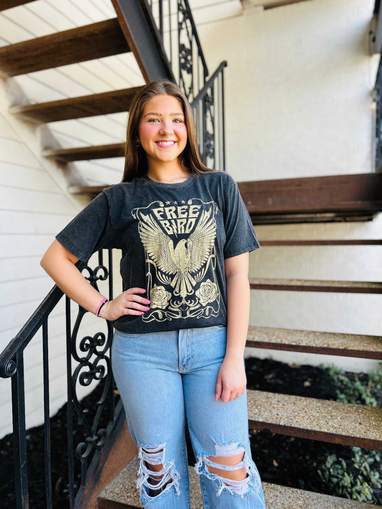 Ash Gray Free Bird Graphic Tee