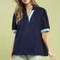 Navy Trim Puff Sleeve Top