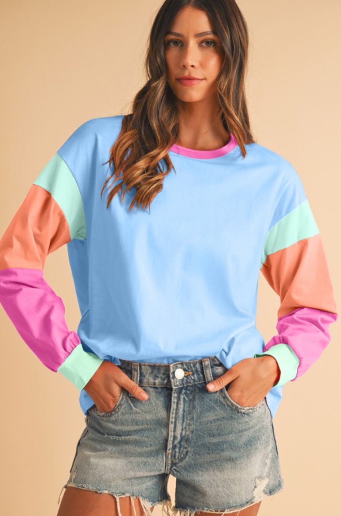 Color Block Long Sleeve Top