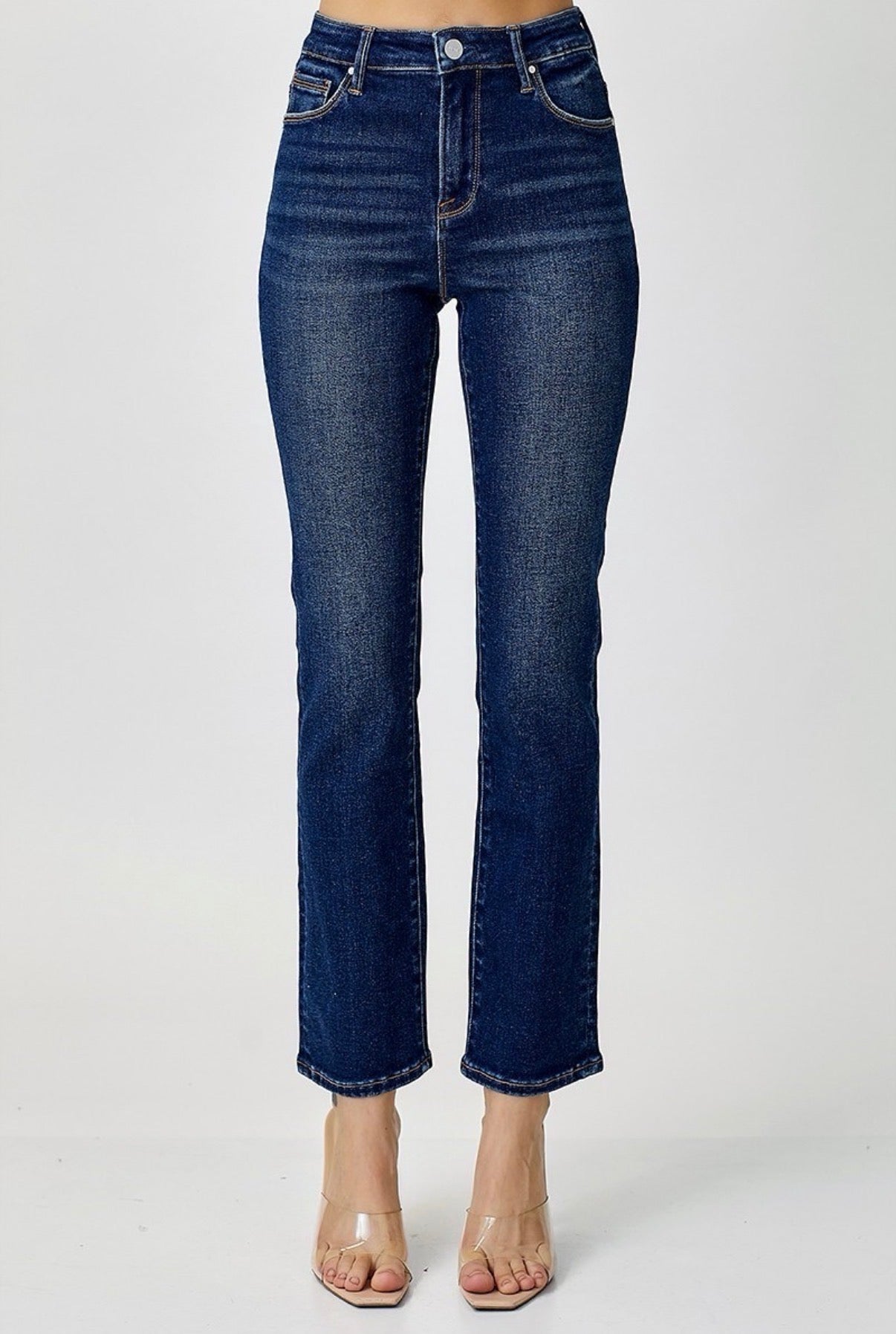 Mid Rise Ankle Slim Straight Jeans