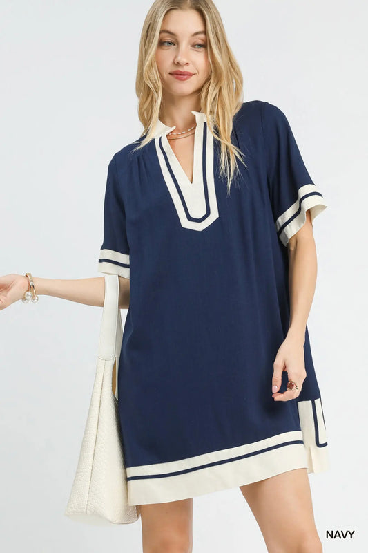 Navy White Trim Dress