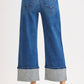 High Rise Crop Wide Rhine Stone Cuffed Jeans