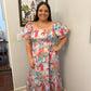 Puff Sleeve Colorful Midi Dress
