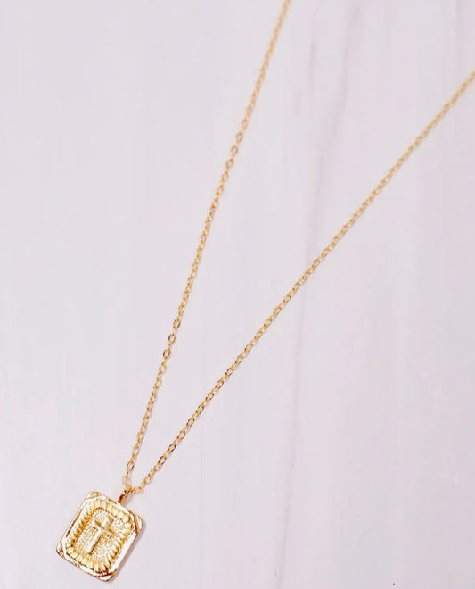 Gold Cross Plate Necklace