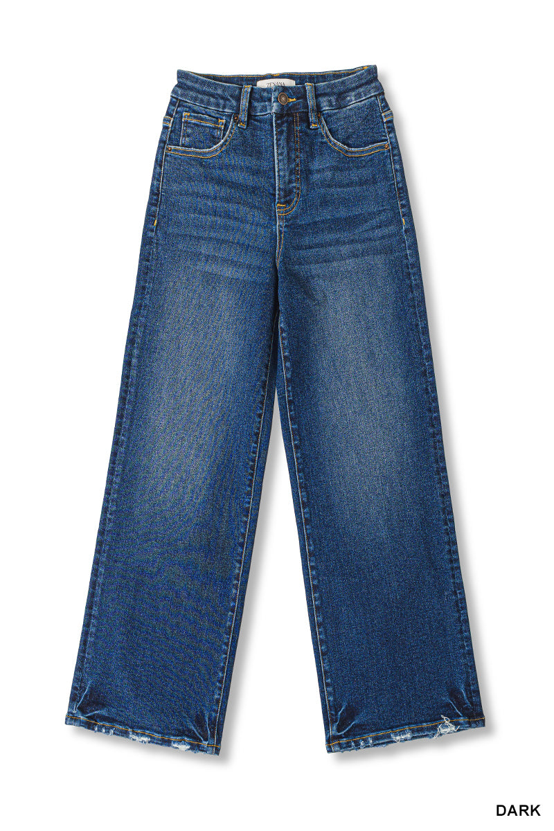 Cropped Raw Hem Dark Washed Jeans