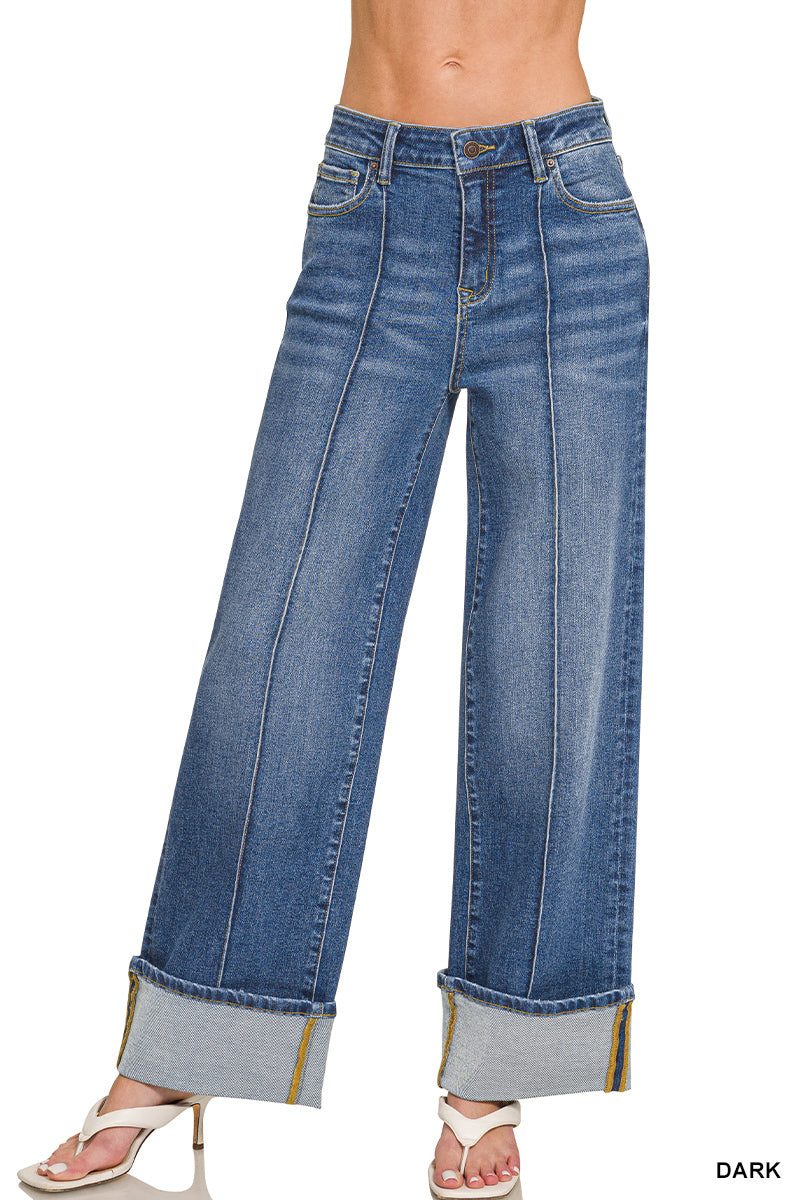 Cuffed Pintuck Jeans