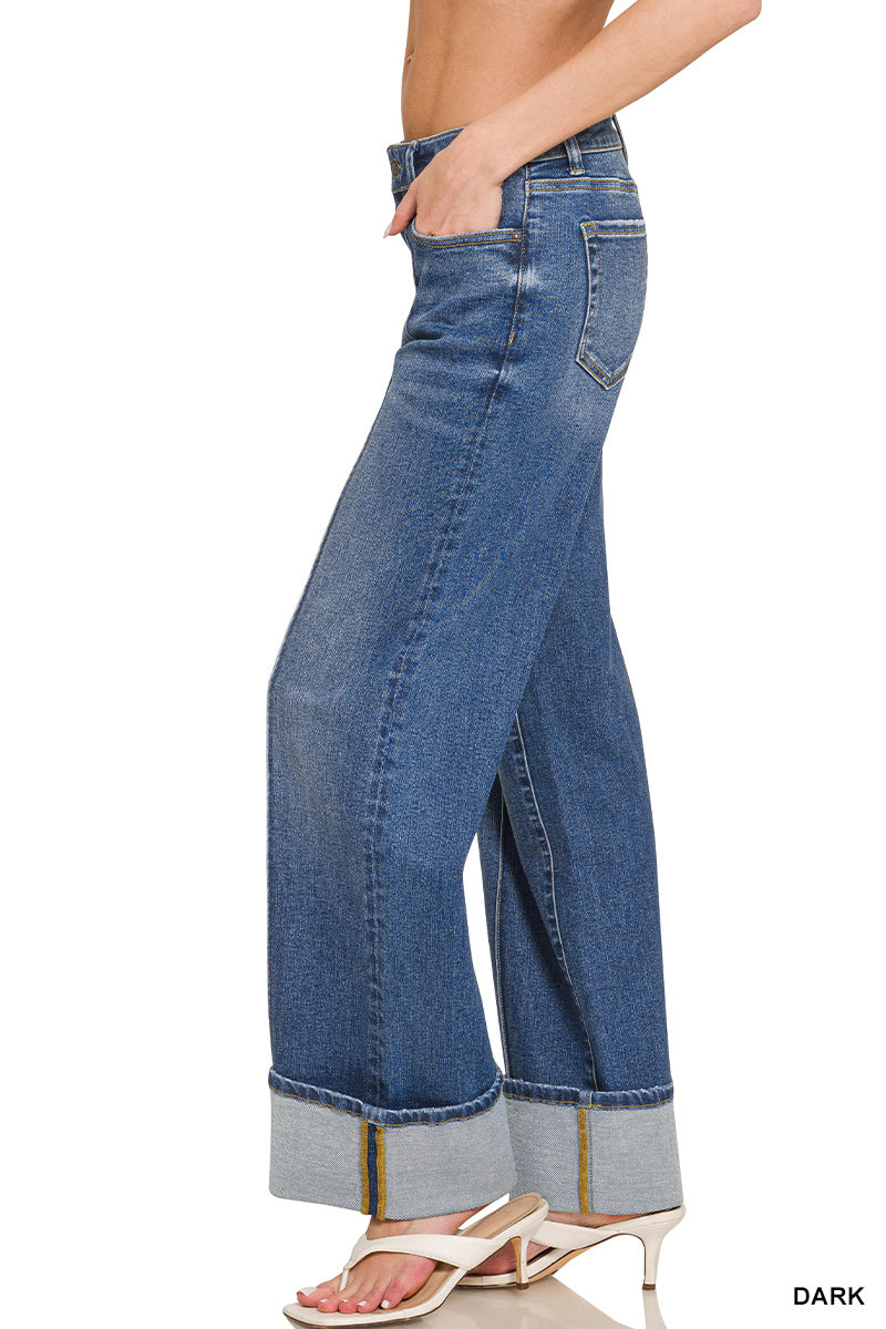 Cuffed Pintuck Jeans